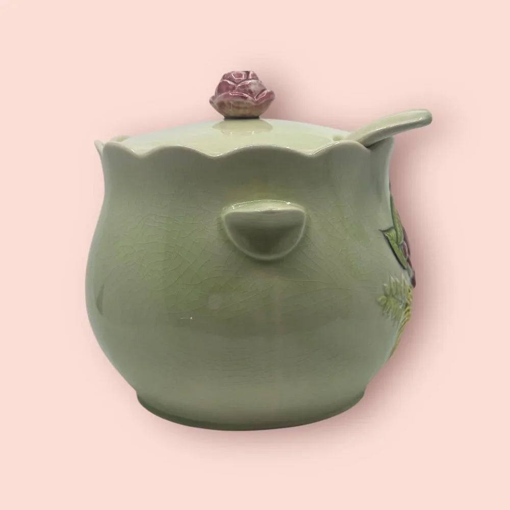 Vintage California Pottery Soup Tureen with a Lid & Ladle Pale Green Crazing USA
